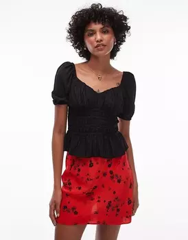 Topshop – текстурированный приталенный топ черного цвета