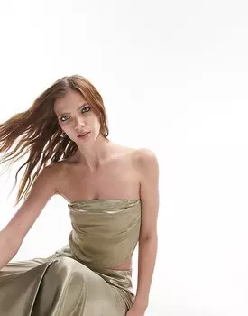 Topshop – топ-бандо в тон желтого цвета с молнией сзади