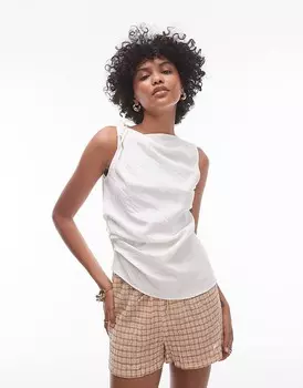 Topshop – топ без рукавов цвета слоновой кости с узлом сбоку