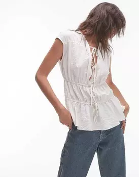 Topshop – топ без рукавов цвета слоновой кости с завязкой спереди