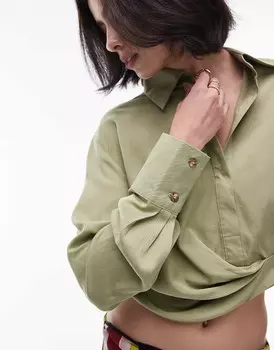 Topshop – Топ цвета хаки с драпировкой по бокам