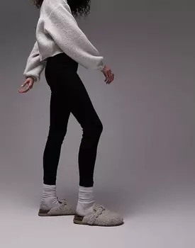 Topshop – Тяжелые леггинсы черного цвета с длинным кроем и широким поясом