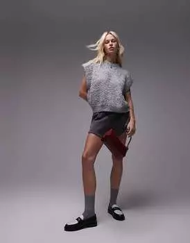 Topshop – трикотажная майка в рубчик с открытыми плечами >9 средне-серого цвета, свободного кроя и круглым вырезом