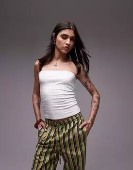 Topshop - Удлиненный топ без бретелек белого цвета