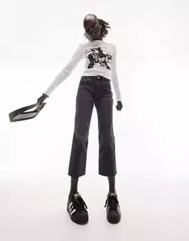Topshop — укороченные прямые джинсы со средней высокой талией и черными необработанными краями