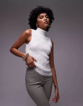 Topshop – ультра-пушистый вязаный топ без рукавов цвета слоновой кости, часть комплекта