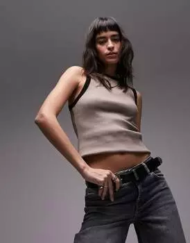 Topshop — узкая майка цвета хаки в рубчик с контрастными краями