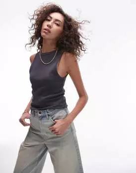 Topshop — узкая майка в рубчик темно-серого цвета
