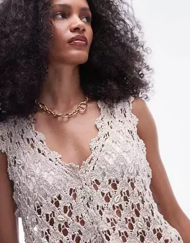 Topshop Вязаный крючком топ каменного цвета