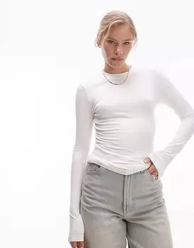 Topshop – Высококачественный топ в рубчик с длинными рукавами цвета экрю