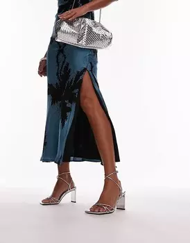 Topshop Wide Fit - Georgina - Босоножки широкого кроя на каблуке с серебряными ремешками