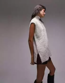 Топшоп вязаная длинная пушистая майка нейтрального цвета Topshop