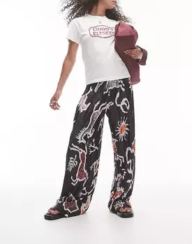 Topshop – Яркие плиссированные брюки с абстрактным узором «ковбой» и широким кроем