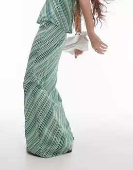 Topshop Зеленая длинная юбка в диагональную полоску – Georgette