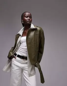 Topshop – Зеленая косуха из искусственной кожи