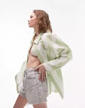 Topshop Зеленая пляжная рубашка в полоску