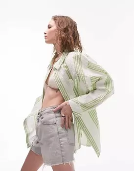 Topshop Зеленая пляжная рубашка в полоску