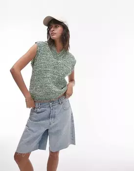 Topshop Зеленый топ из синели с V-образным вырезом