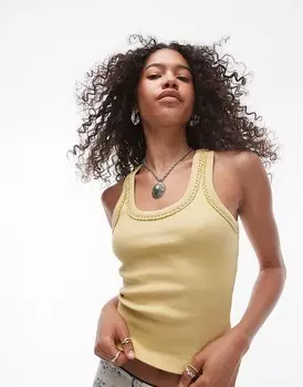 Topshop – Желтая майка в рубчик с отделкой крючком