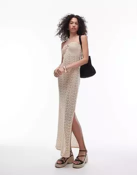 Topshop – Золотое трикотажное платье без бретелек с узором