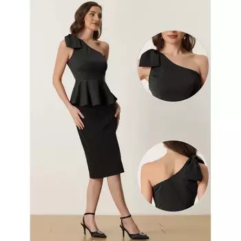 Топы на одно плечо с баской для женщин, элегантный топ с рюшами и бантом ALLEGRA K, черный