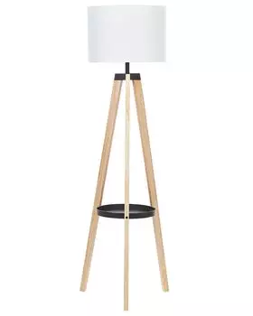 Торшер BELIANI белый/светло-коричневый 149 см, ножки из сосны, полихлопок, круглый тканевый абажур, трехногий, длинный кабель с выключателем, скандинавский стиль