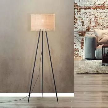 Торшер BRILLIANT на треноге - Торшер Nature с абажуром из морской травы в стиле бохо - Высота 135 см, диаметр 52 см - Розетка E27 макс. 60 Вт для гостиной из металла/морской травы в натуральном/черном цвете., черный