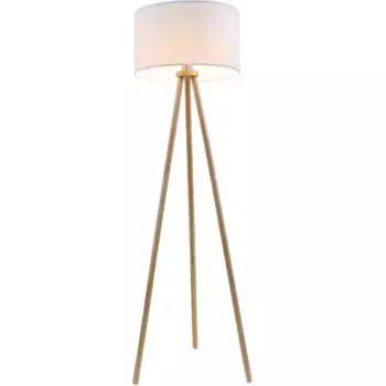 Торшер Briloner Leuchten «1379016 Floor», лампа E27 | без лампочки, деревянный штатив, тканевый плафон, включая кабельный выключатель, без 1x E27 макс, белый