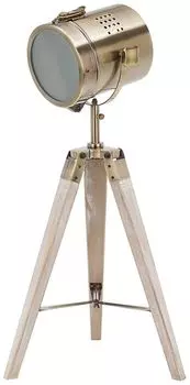 Торшер BRUBAKER промышленный дизайн, штатив, высота 65 см, ножки штатива из белого дерева, фара из латуни