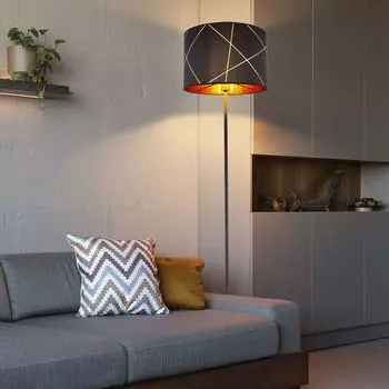 Торшер, черно-золотой, текстильный абажур, В 151 см etc-shop, черный