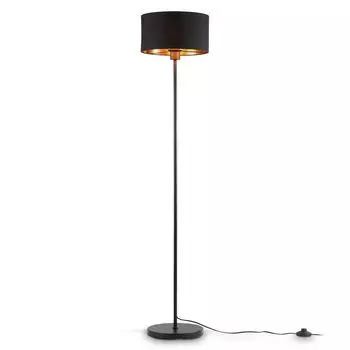 Торшер, черный и золотой тканевый торшер E27, деревянная металлическая лампа для чтения в гостиной B.K.Licht