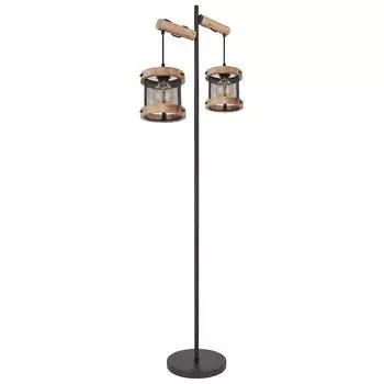 Торшер, черный металл, коричневое дерево, сетчатые плафоны, В 150 см etc-shop, коричневый