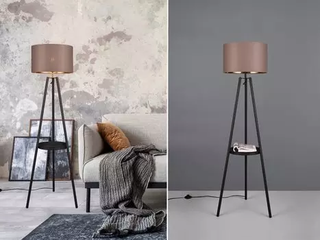 Торшер Colette металлический черный текстильный абажур серый/золотой Reality Leuchten