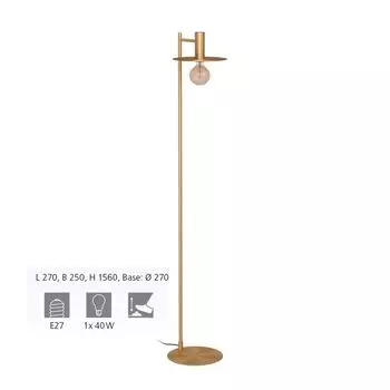 Торшер ESCANDELL сталь матовая латунь E27 1X40W Д:27см Ш:25см В:156см с ножным выключателем EGLO