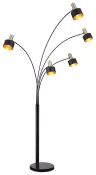 Торшер Globo Lighting черный металл, античная латунь, черный металл, цвет золота, ножной переключатель в кабеле, ДхШхВ: 900х1200х2100мм, длина кабеля 1800мм, без 5x E27 40Вт 230В.