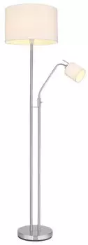 Торшер Globo Lighting металл, матовый никель, текстиль, шнур выключателя, флексографская печать, LL с выключателем ВКЛ/ВЫКЛ, : 400 мм, В: 1750 мм, длина кабеля 1800 мм, без 1x E27 40 Вт 230 В, без 1x E14 25 Вт 230 В, серебро