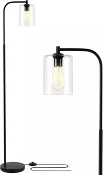 Торшер GOPLUS с ножным переключателем, торшер 168 см со стеклянным плафоном и металлическим основанием, торшер для гостиной и спальни, цоколь E27, черный