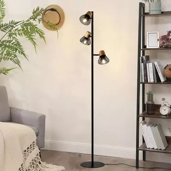 Торшер LQWELL, торшер, 3 лампочки, современный торшер, металл, черный, H140 см, [класс энергопотребления A]