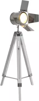 Торшер nve "Голливуд", 1 лампочка, лампочка E27 | без лампочки, торшер-тренога из дерева, регулируемая высота светильника, поворотный 44 см, Высота: 100 см, белый/хромированный