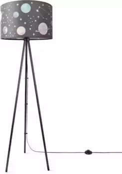 Торшер Paco Home "Trina Cosmo", лампа E27 | без лампочки, торшер, детская комната, штатив, тканевый зонтик, штатив со звездами и планетой Рост: 148,5 см, черный
