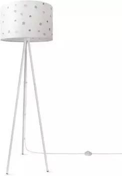 Торшер Paco Home "Trina Dots", лампа E27 | без лампы, абажур на треноге, круглый тканевый торшер, разноцветные точки, с вилкой Рост: 148,5 см, белый