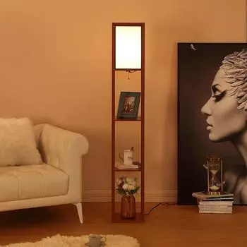 Торшер с полкой, угловой светильник, угловая полка из дерева 25 х 25 х 160 см, торшер прикроватный столик для гостиной спальни, теплый белый Rosikey