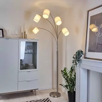 Торшер »Salzano« круглый из металла, матовый никель, абажуры из белой ткани hofstein