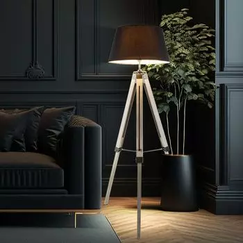 Торшер, штатив, натуральное дерево, текстиль, H 145 см etc-shop, черный