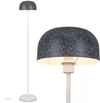 Торшер, торшер с металлическим абажуром, торшер с цоколем Е27 и ножным выключателем, торшер для гостиной, кабинета, спальни, белый + серый GIANTEX