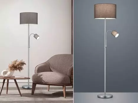 Торшер Trio Hotel в матовом никеле и сером цвете E27, серебро