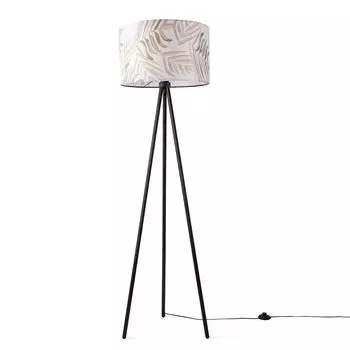 Торшер украшение гостиной офисный штатив абажур круглый тканевый цветы джунгли Paco Home, черный