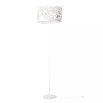 Торшер украшение гостиной офисный штатив абажур круглый тканевый цветы джунгли Paco Home, белый