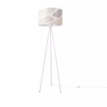 Торшер украшение гостиной офисный штатив абажур круглый тканевый цветы джунгли Paco Home, белый