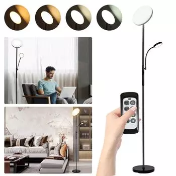 Торшер Yakimz 27Вт, светодиодный торшер с регулируемой яркостью, лампа для чтения для гостиной, 175см, офисный, поворотный, черный